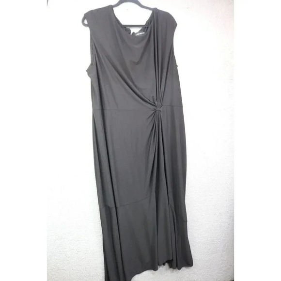 Lane Bryant Black Ruched Maxi Dress-Size 26/28-Side Slit-Back Zip - Picture 1 of 10